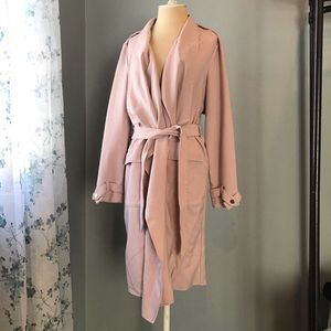 Blush Pink Eliza J Belted Long Coat Flyaway Front Size Large